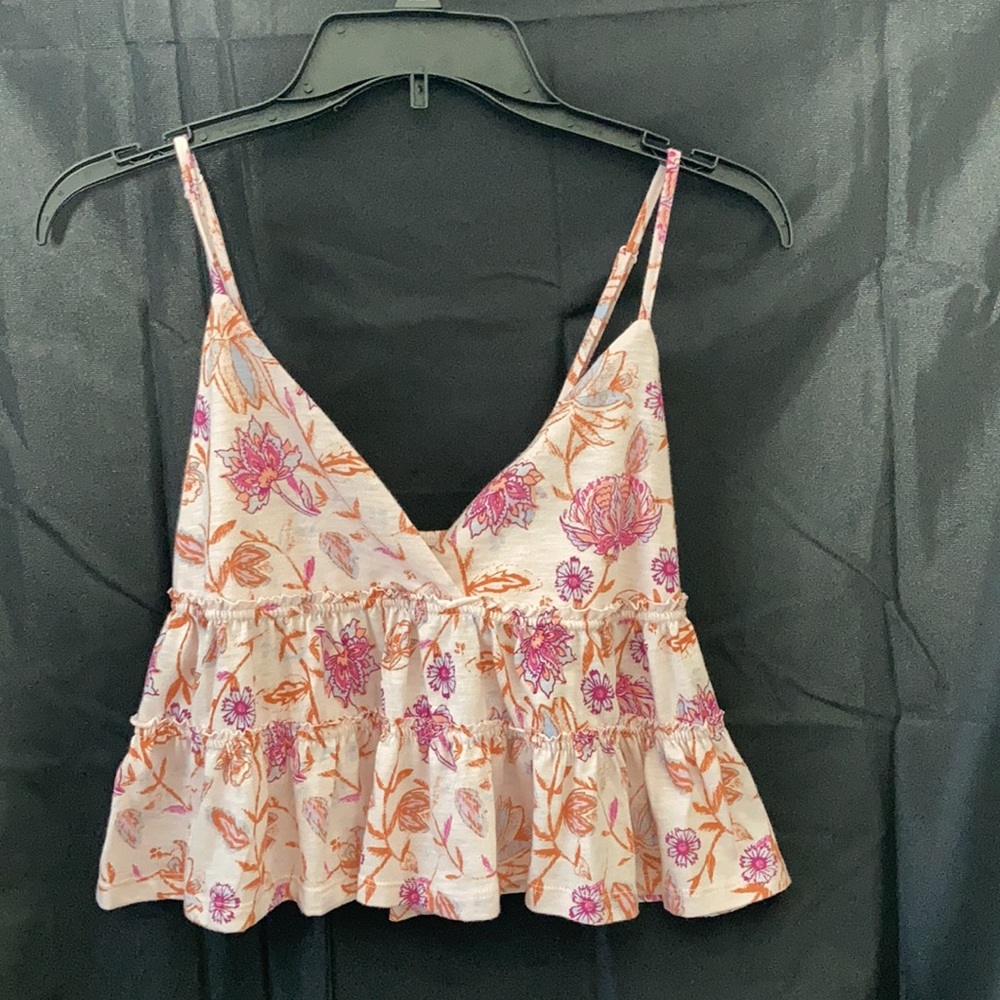 SO top pink floral print tiered cami boho casual sleeveless XXL junior